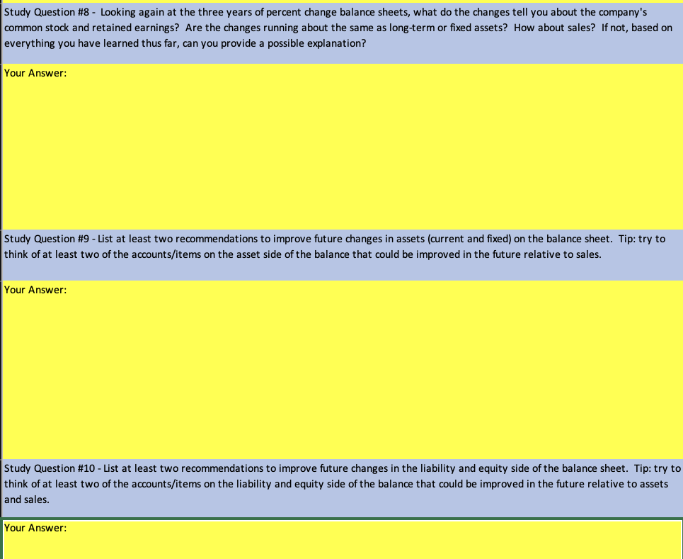 Percent Change income statement and balance sheet and then conduct a trend