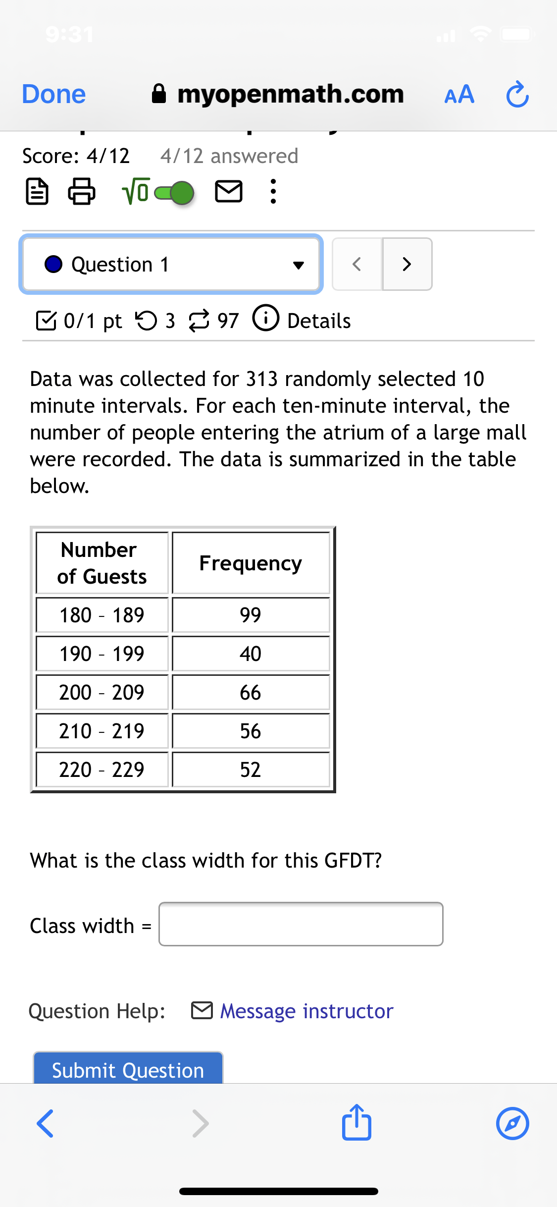 two decimal places Hint @ Question Help: E] Read 8 Message instructor