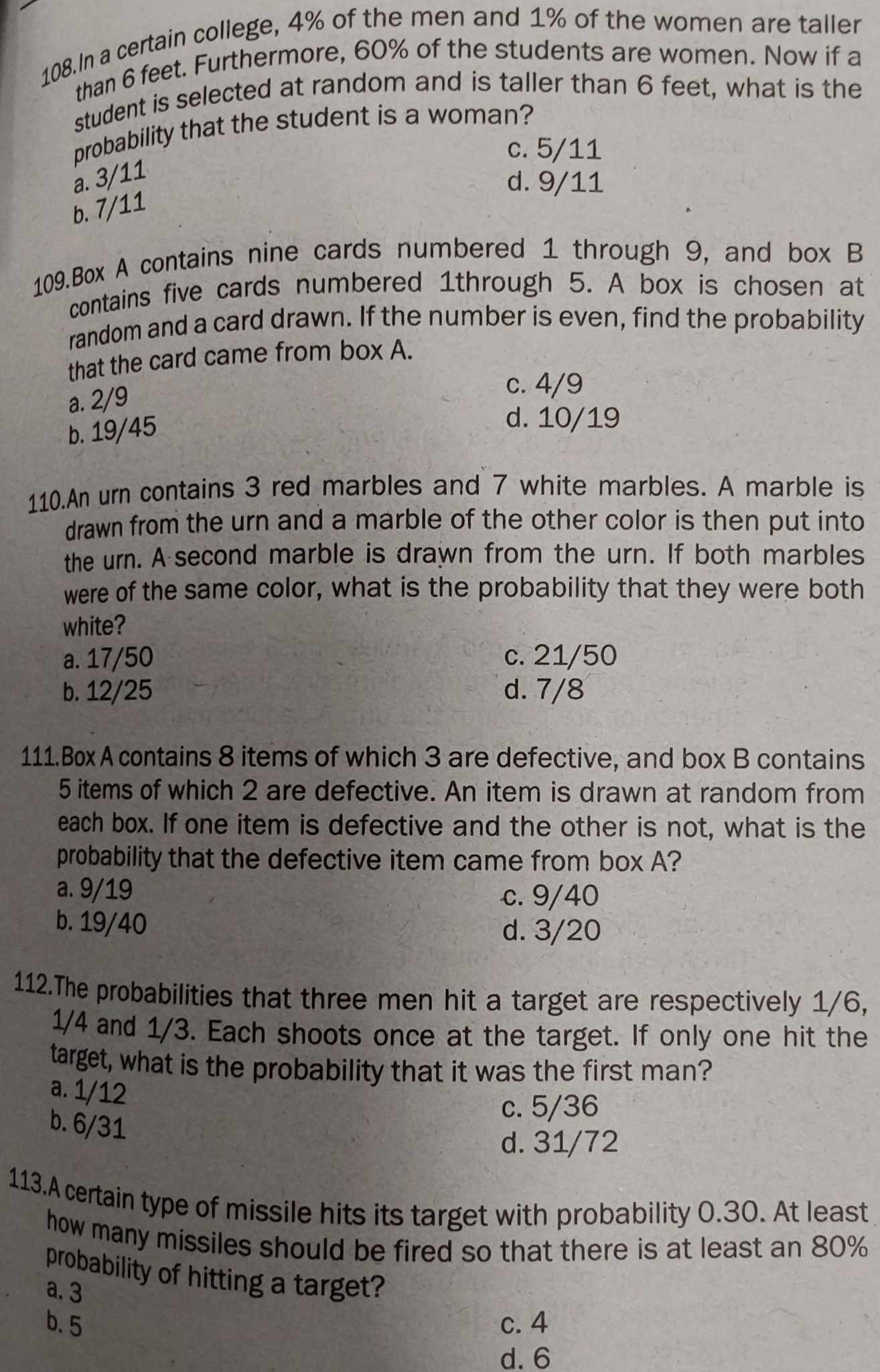 10 light bulbs of which 4 are defective. Box Il has 6
