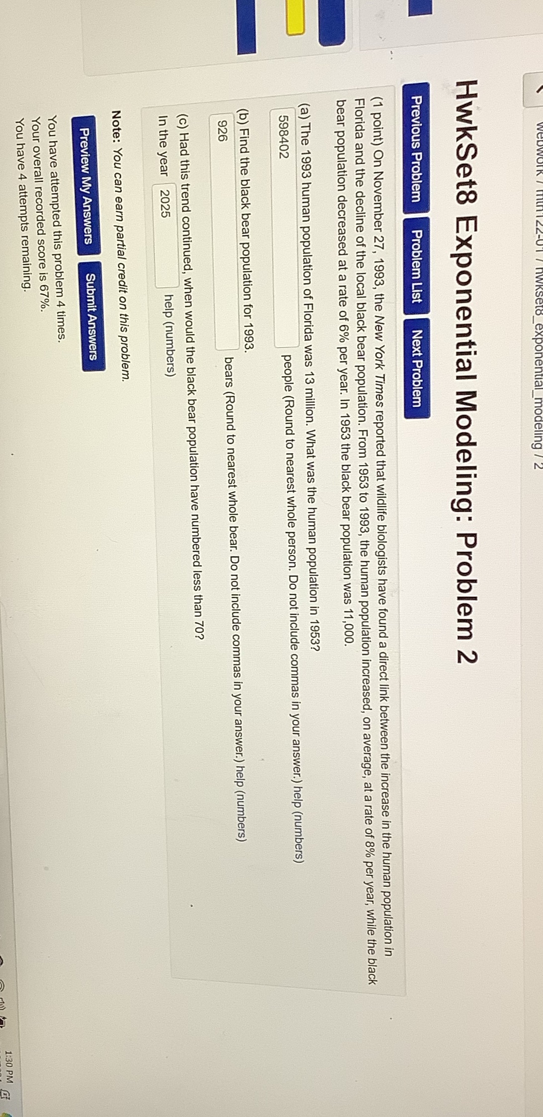  HwkSet8 Exponential Modeling: Problem 2 Previous Problem Problem List Next Problem