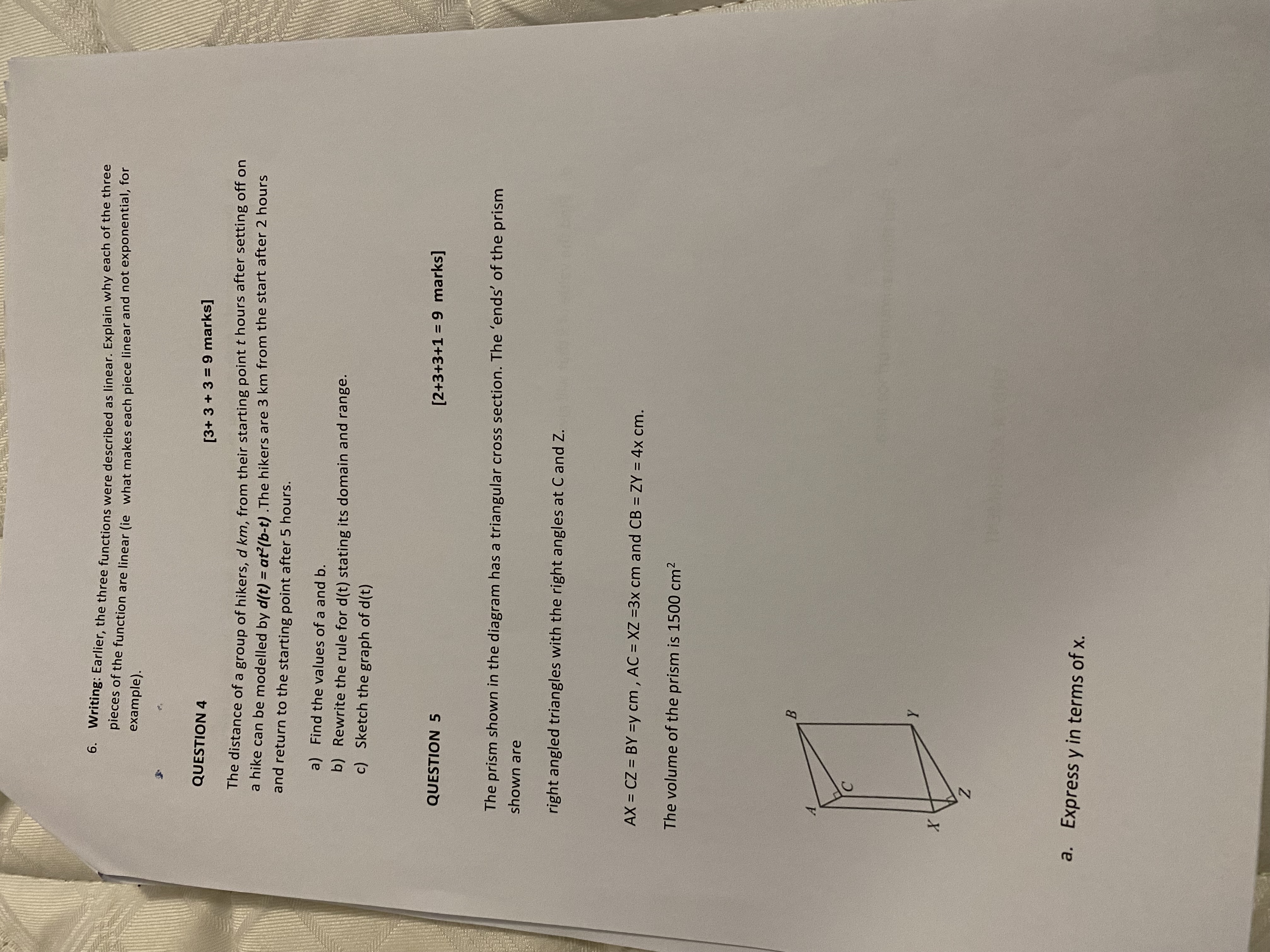 the equation y = ax +bx+c, where y is the vertical distance