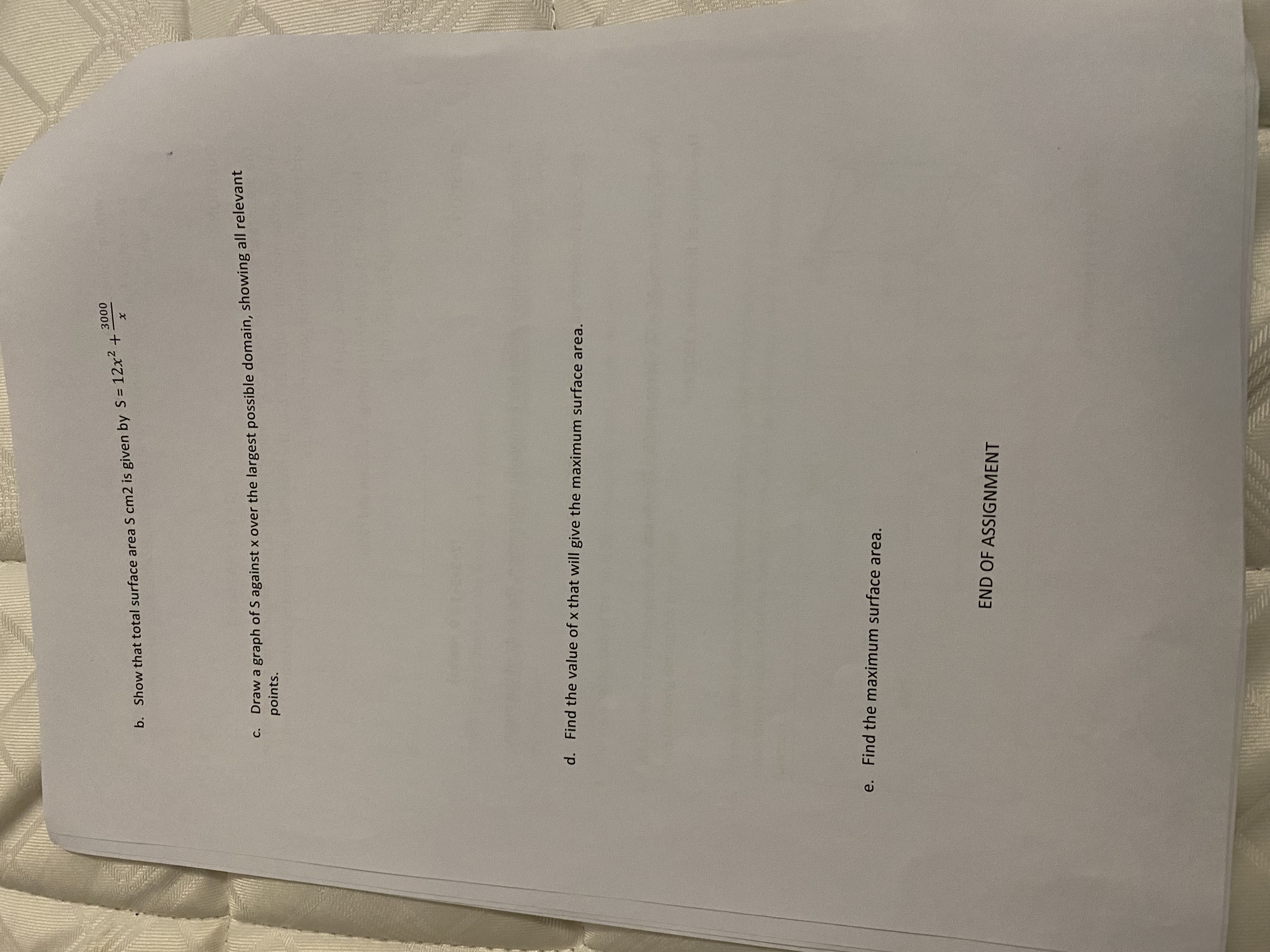 (in metres) from the surface of the water and x is the