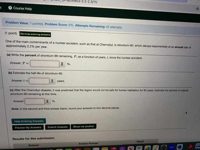  COCCUS-2.2-2.3/11/ Course Help Problem Value: 1 point(s). Problem Score: 0%. Attempts