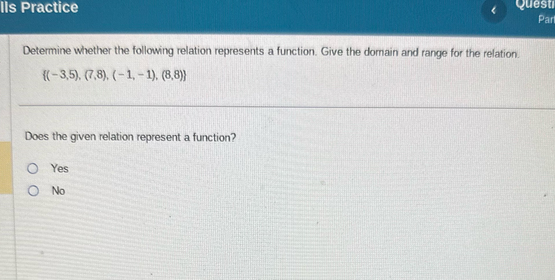  Determine whether the following relation represents a function. Give the domain