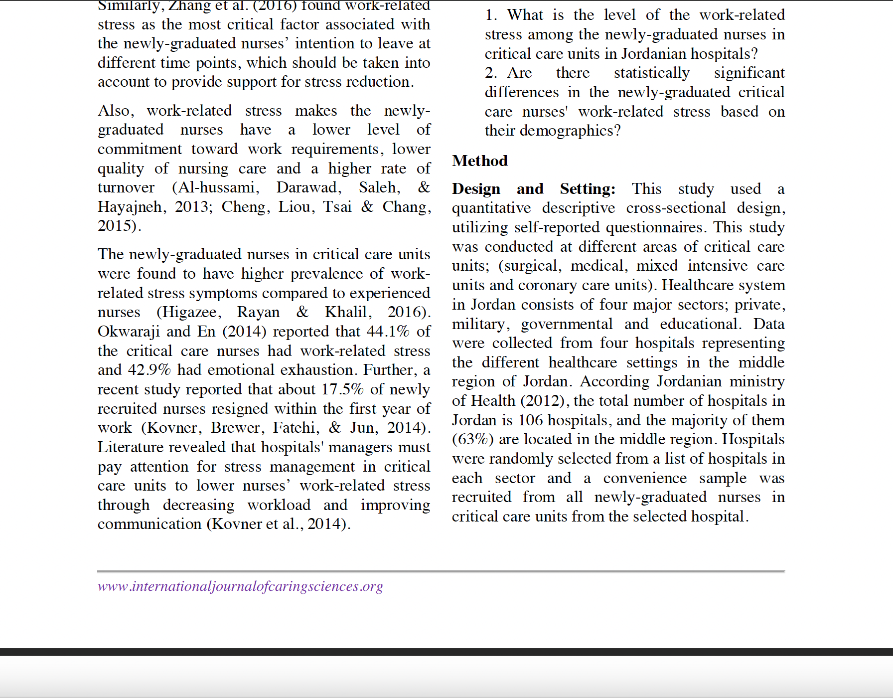 Work-Related Stress of Newly-graduated Nurses in Critical Care Units Salam Abu Feddeh,
