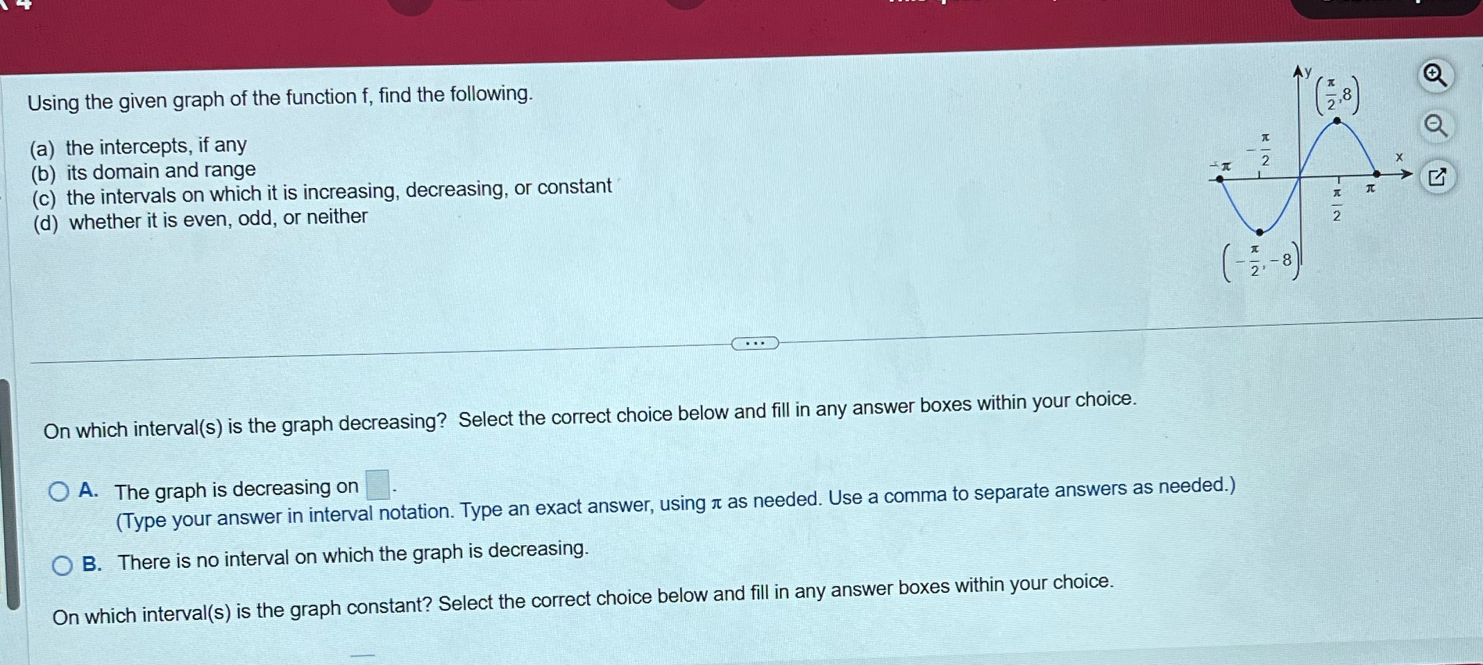 Using the given graph of the function f, find the following.