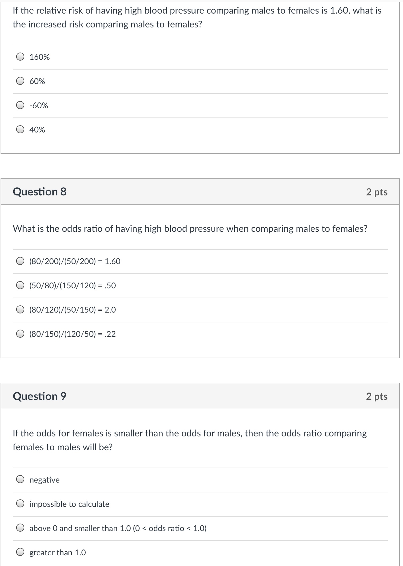 Question 3 2 pts Suppose a 1/2-pack-or-more-ofcigarettes-a-day smoker has a 200% increased