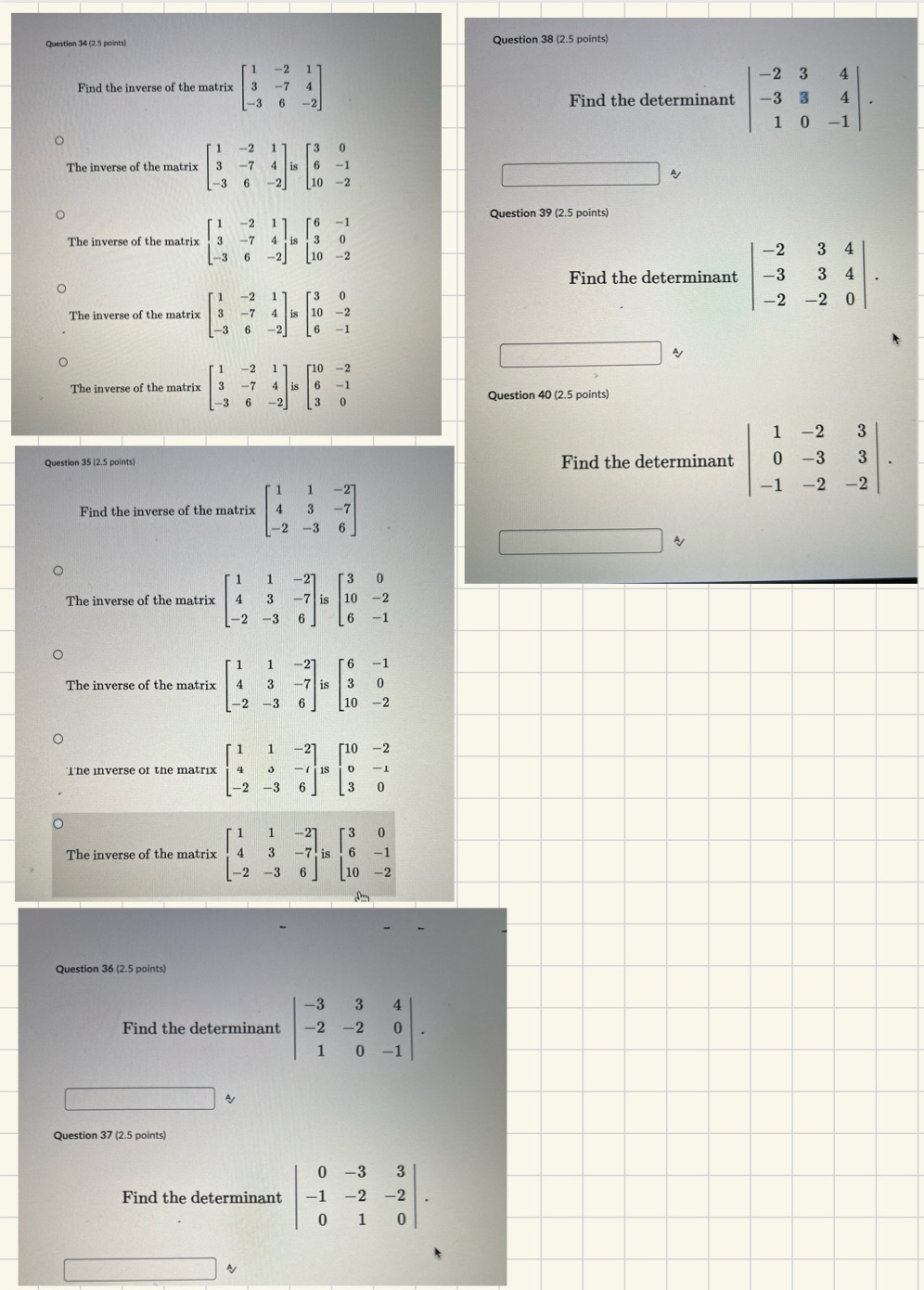  Question 34 (2 5 points) Question 38 (2.5 points) Find the