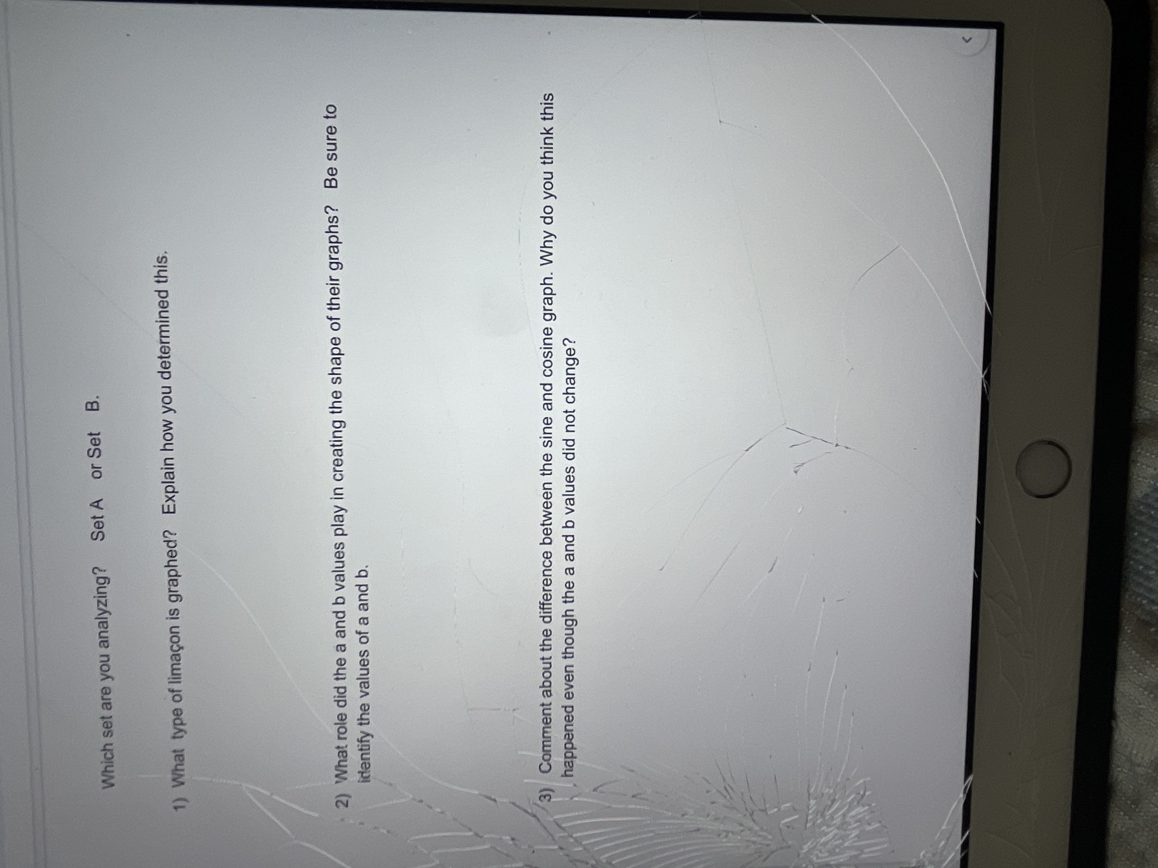 Which set are you analyzing? Set A or Set B. 1)