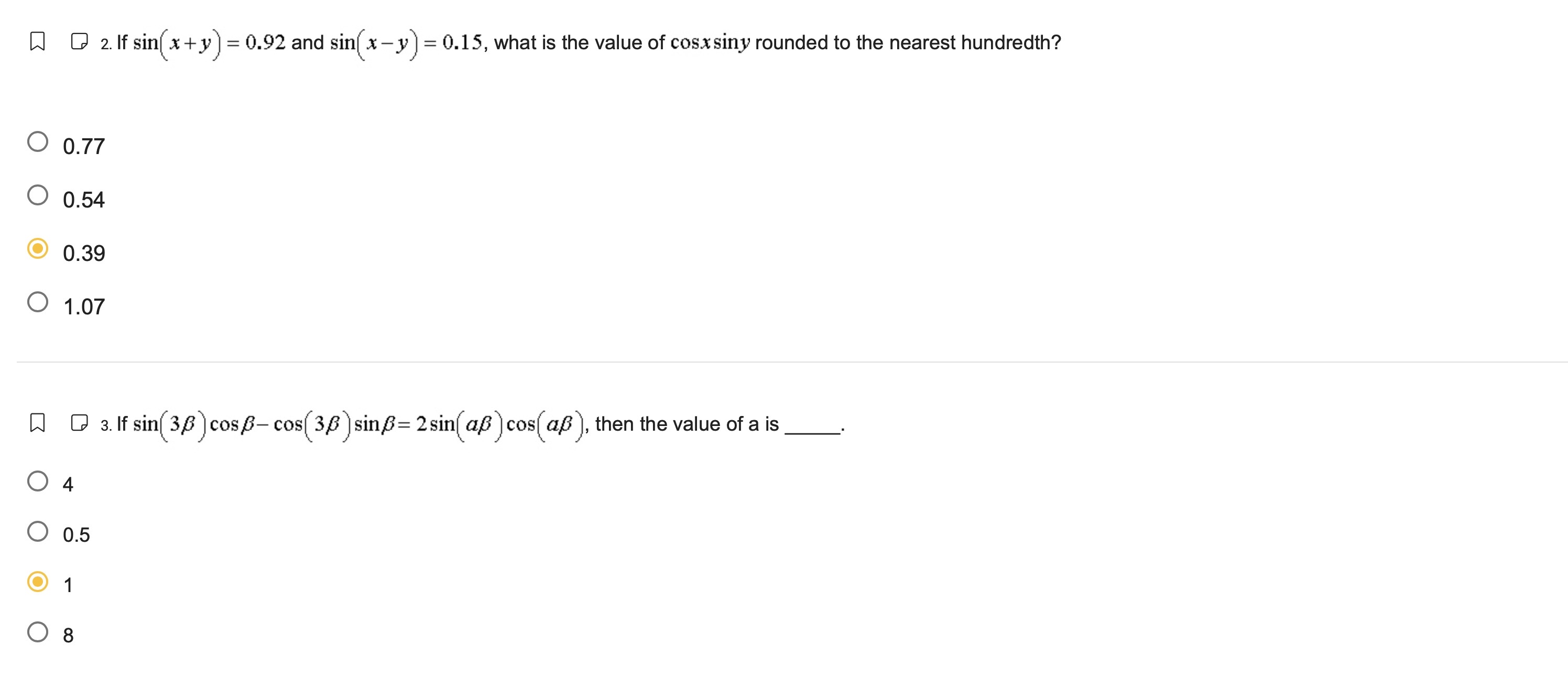  Q 2. If sin( x + y ) = 0.92 and