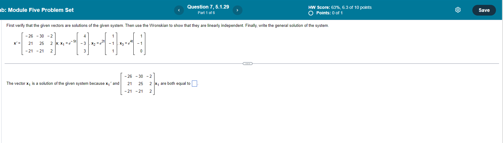  b: Module Five Problem Set Question 7, 5.1.29 HW Score: 63%,