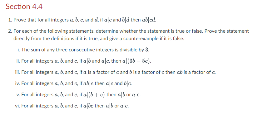  Section 4.4 1. Prove that for all integers a, b, ,