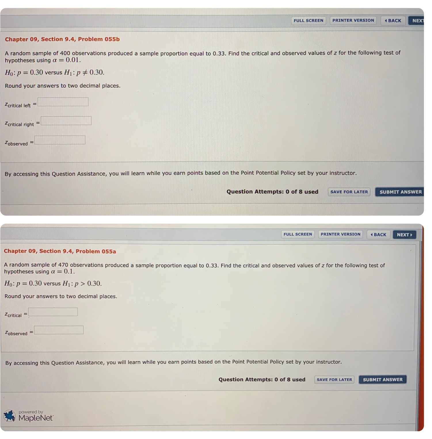 A random sample of 400 observations produced a sample proportion equal to