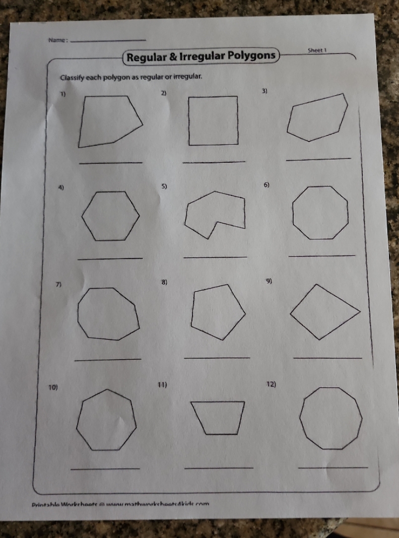 solutions Name : Regular & Irregular Polygons Sheet 1 Classify each polygon