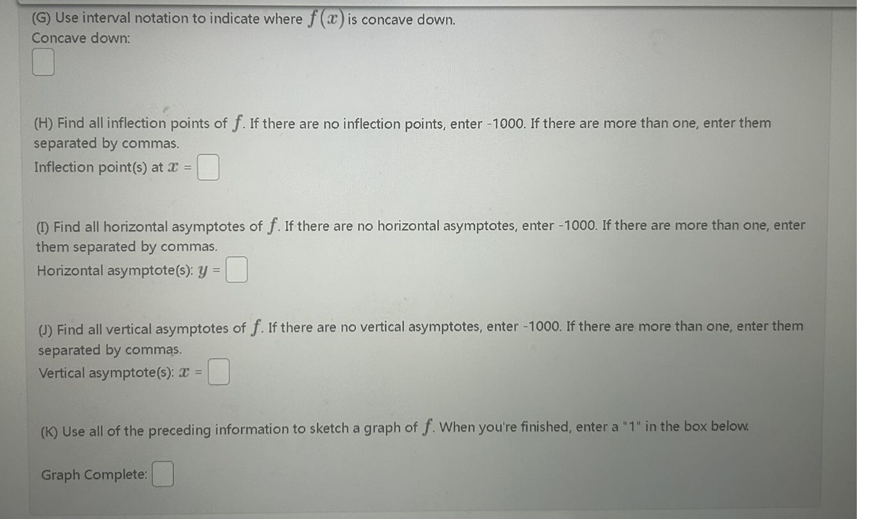 intervals, tell whether f ( ) is increasing (type in INC) or