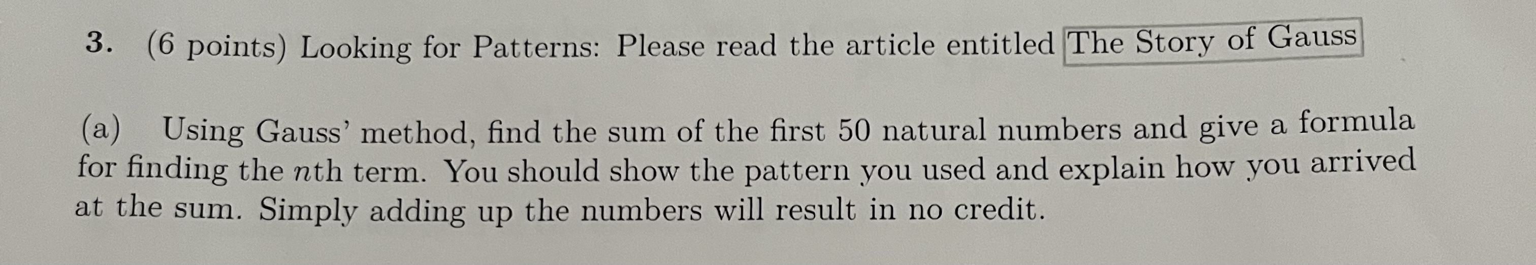  3. (6 points) Looking for Patterns: Please read the article entitled
