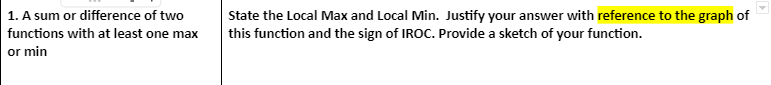 or difference of two State the Local Max and Local Min. Justify