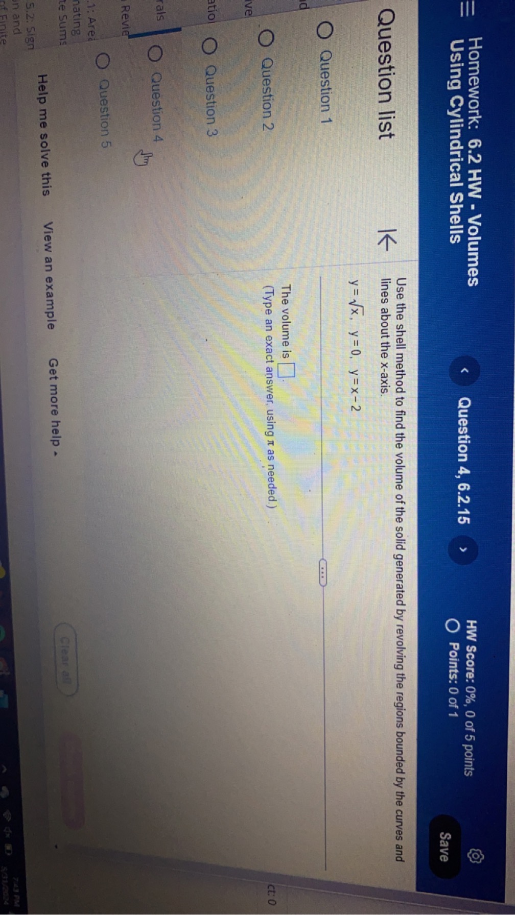 more help - 7:37 PM ME w 5/31/2024E Homework: 6.5 HW -