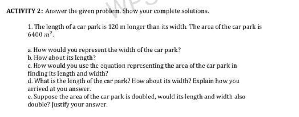 Please show complete solutions ACTIVITY 2: Answer the given problem. Show your