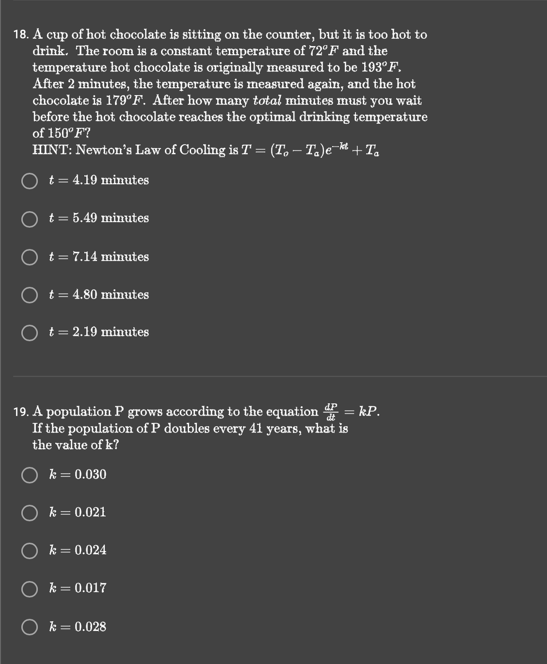 the equation ~ = ky. Ify = 123 when t = 1