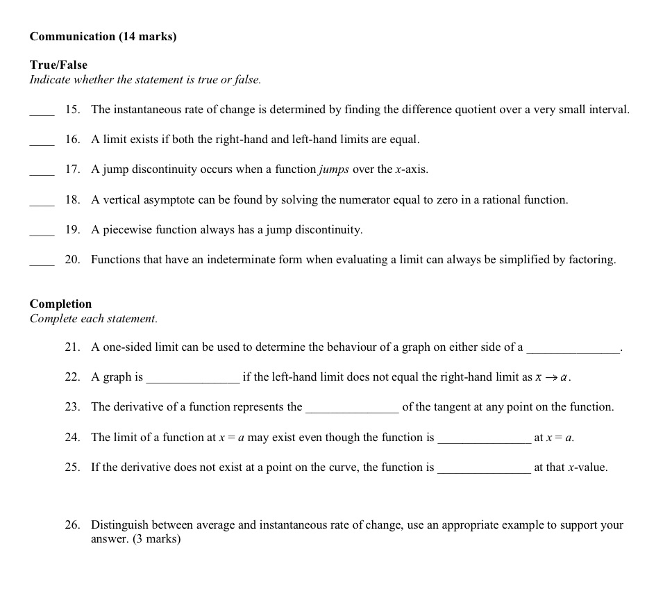 Help Communication (14 marks) True/False Indicate whether the statement is true or
