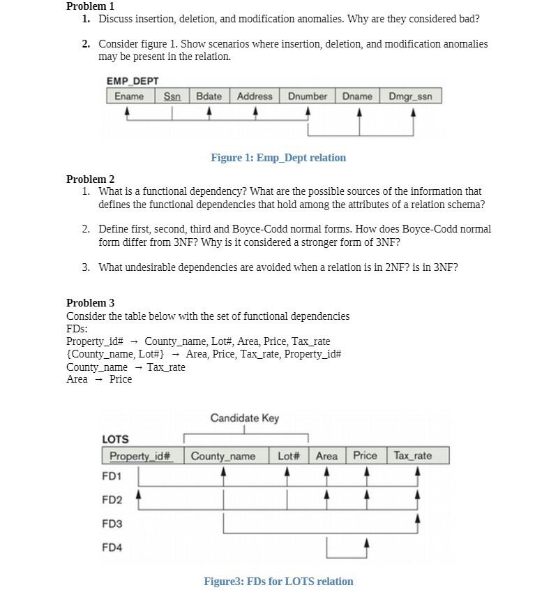  Problem 1 1. Discuss insertion, deletion, and modification anomalies. Why are