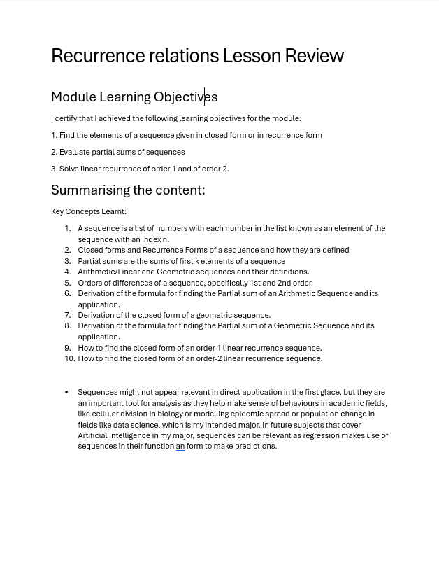 Please edit this lesson review for recurrence relations. Please be paraphrased by