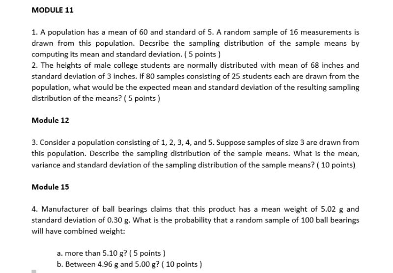 statistics and probability MODULE 11 1. A population has a mean of