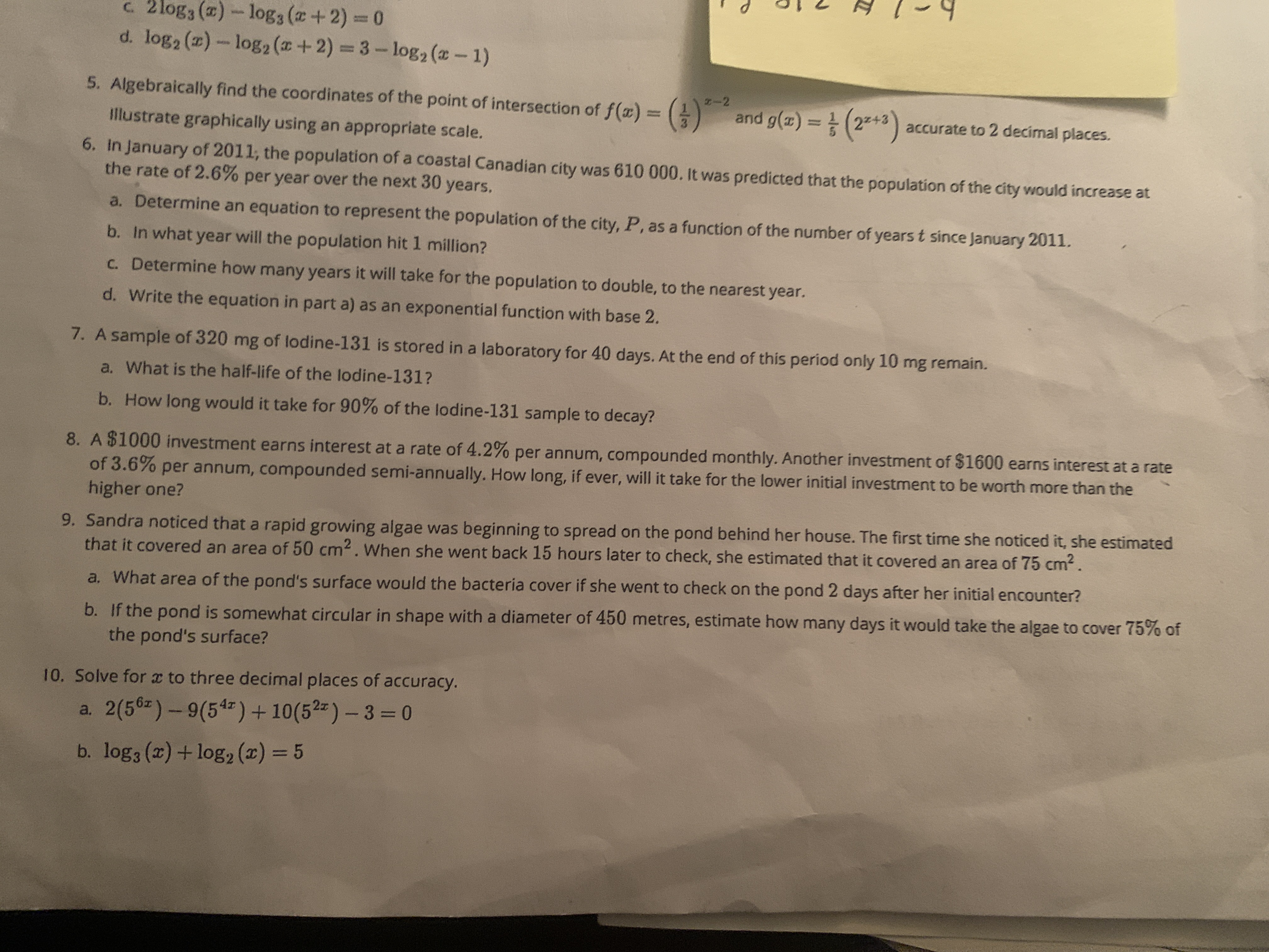  2log3 () - log3 (x +2) = 0 d. log2 (z)