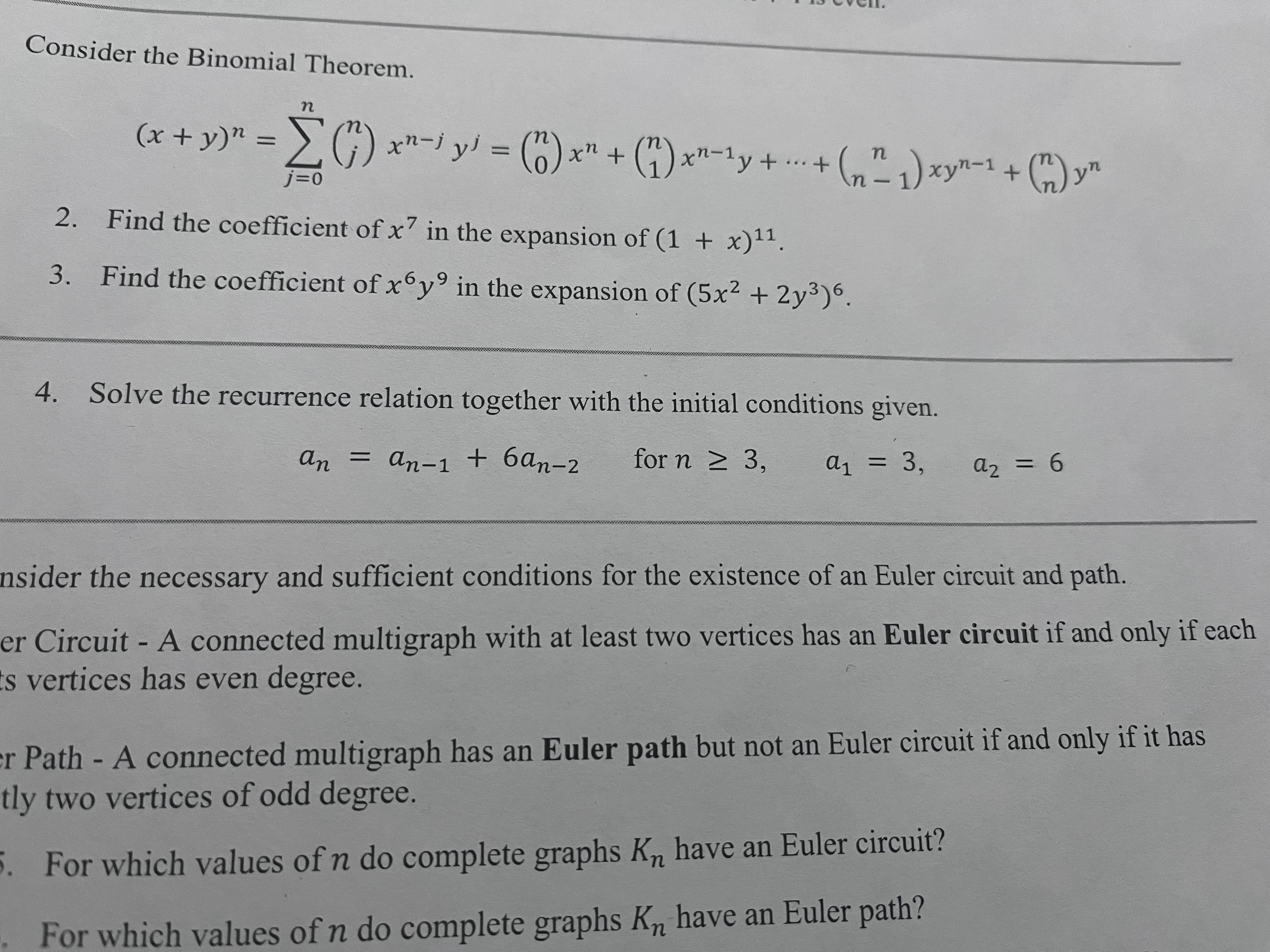Question #3 Consider the Binomial Theorem. ( x ty ) n =
