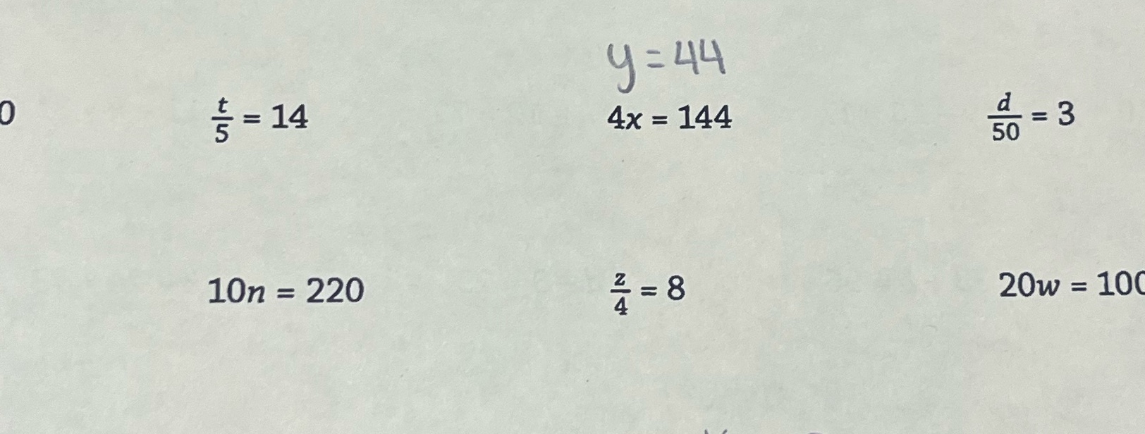  9 = 44 O = 14 4x = 144 d =