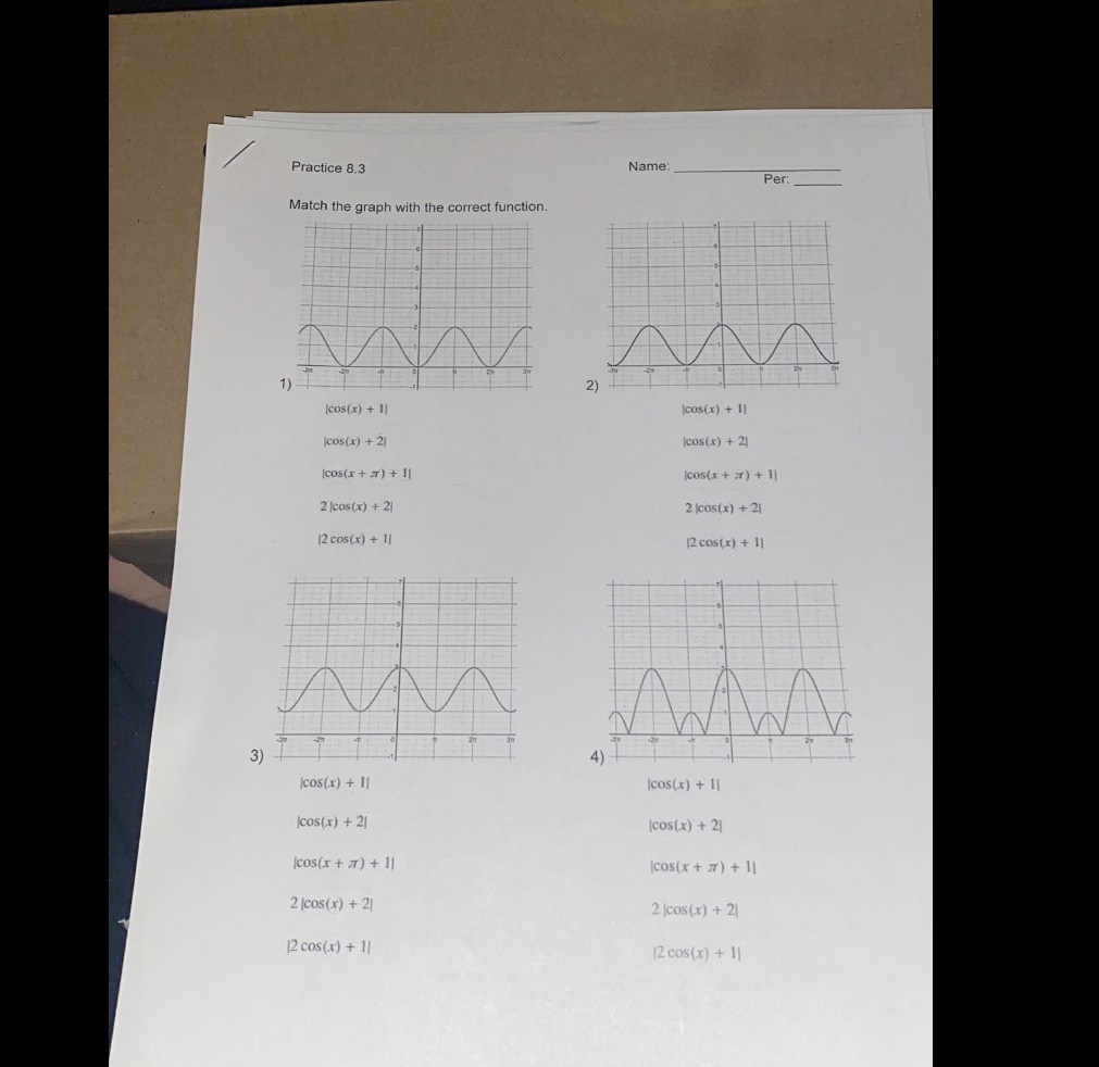 Practice 8.3 Name: Per: Match the graph with the correct function.