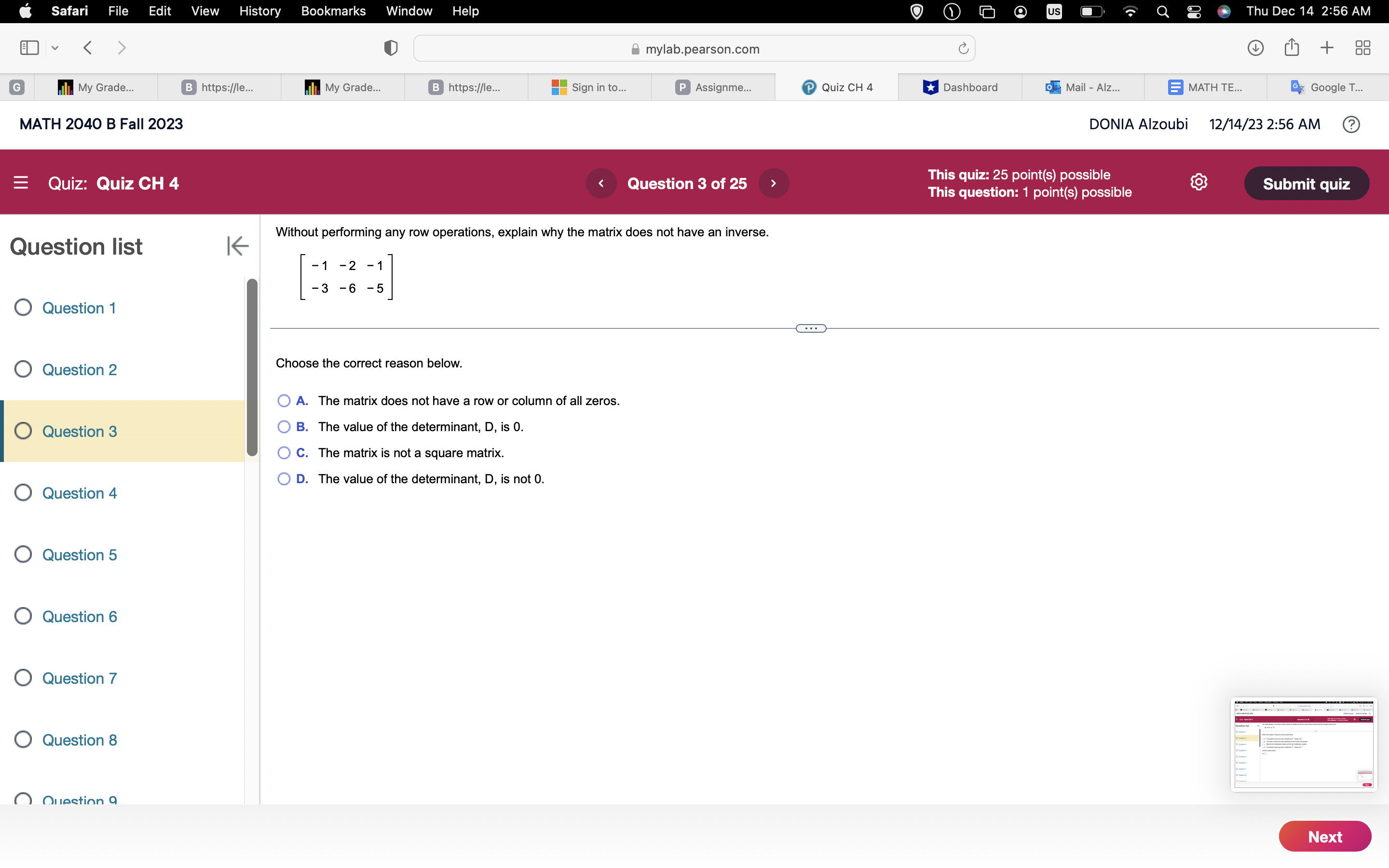 Quiz CH 9 Question 15 of 25 This quiz: 25 point(s) possible