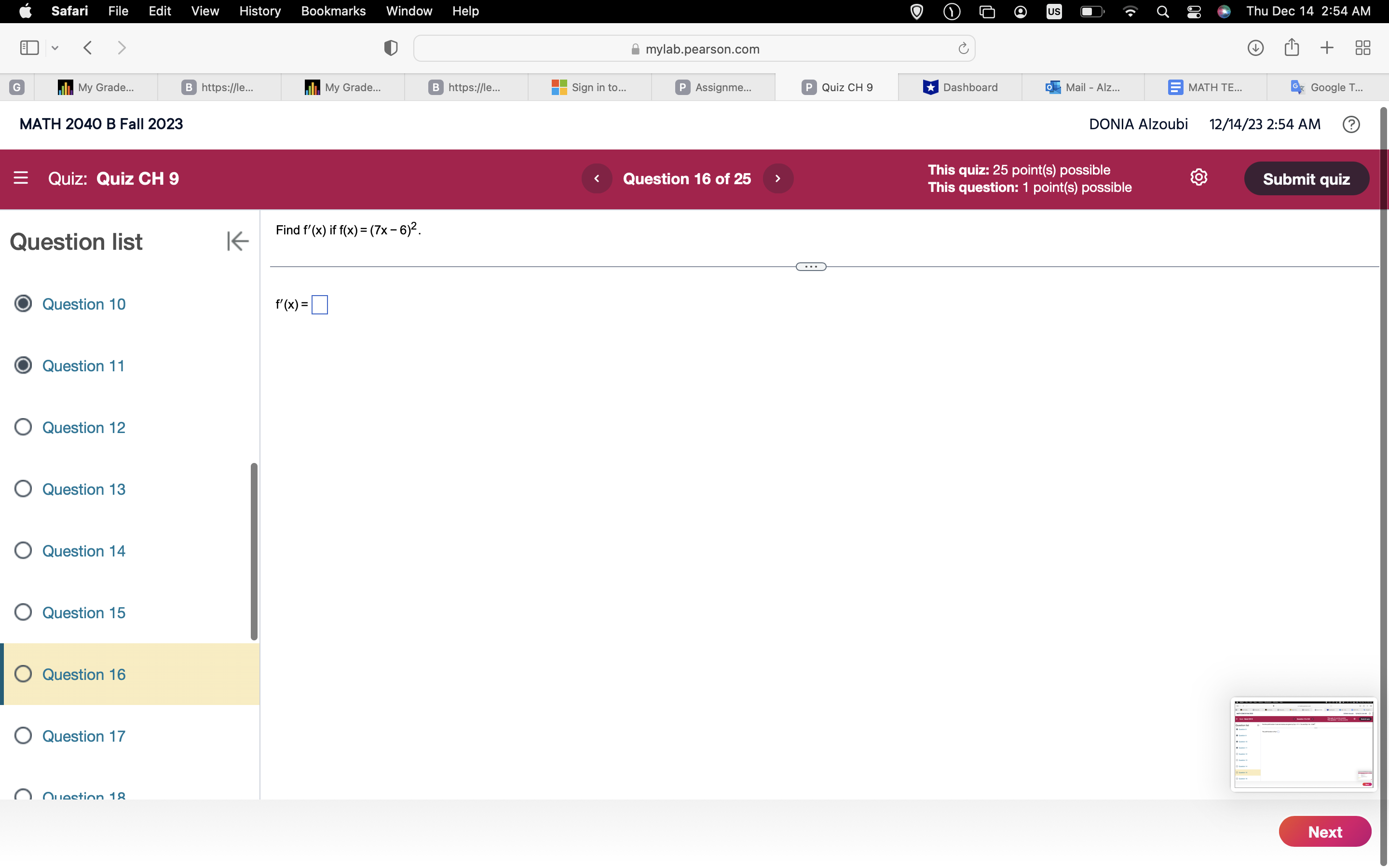 This question: 1 point(s) possible Submit quiz Question list K Find the