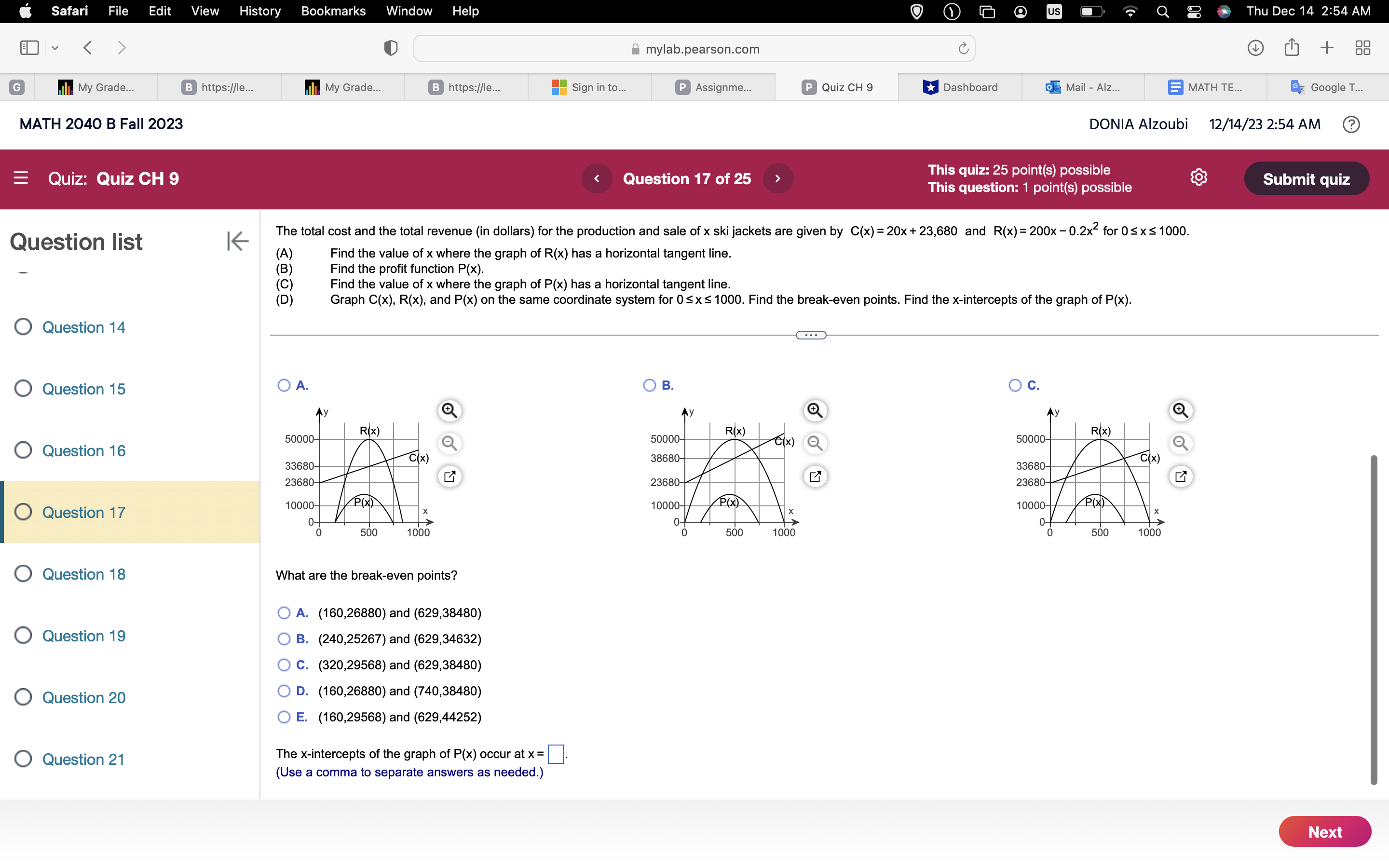 function is P(x) =]. Question 9 Question 10 Question 11 O Question