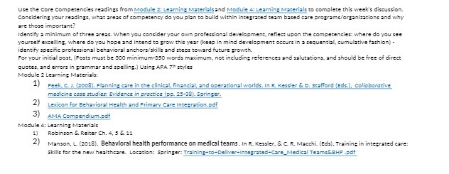  Use the Core Competencies readings from Module 2: Learning Materialsand Module