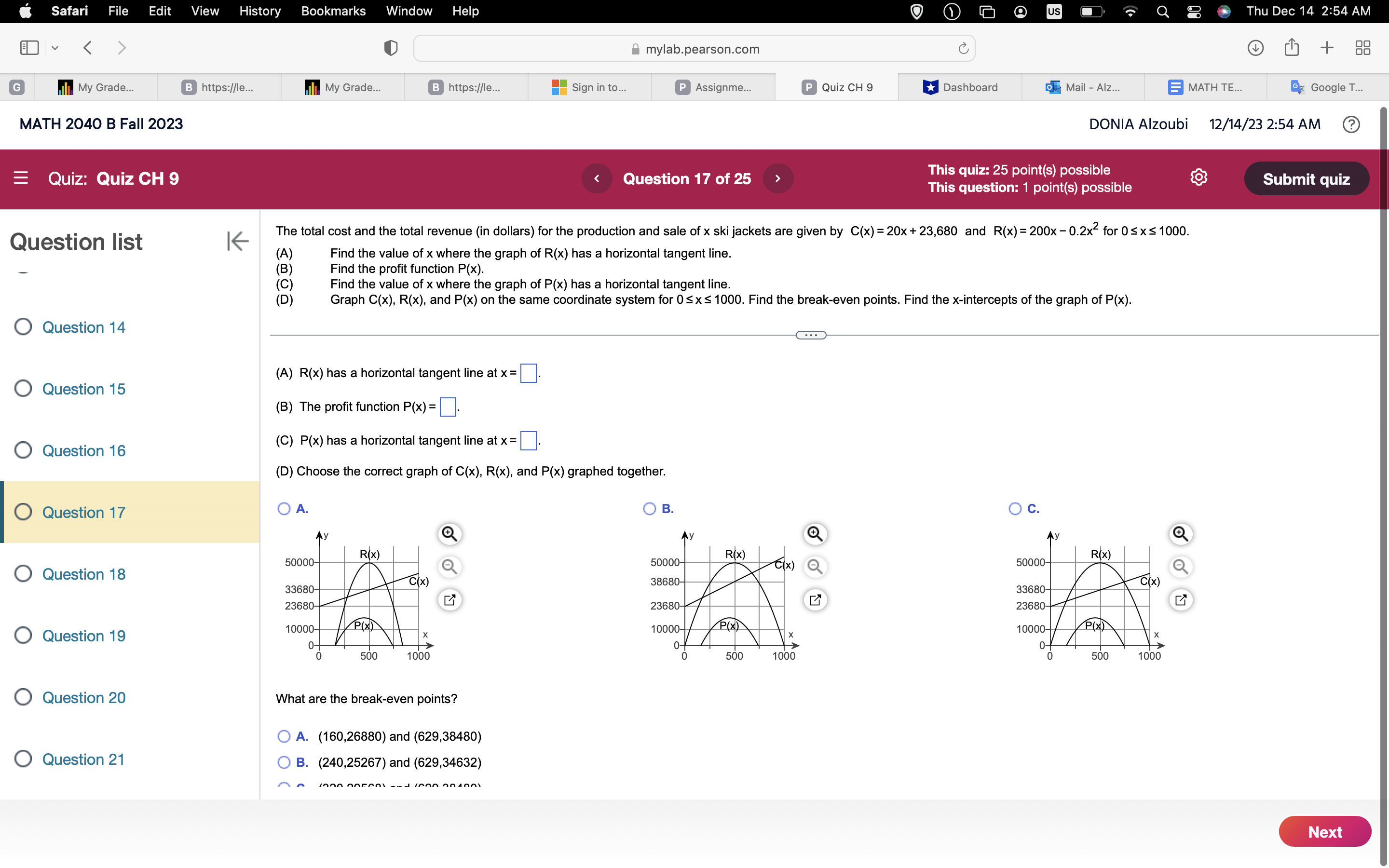 File Edit View History Bookmarks Window V mylab.pearson.com C G My Grade..