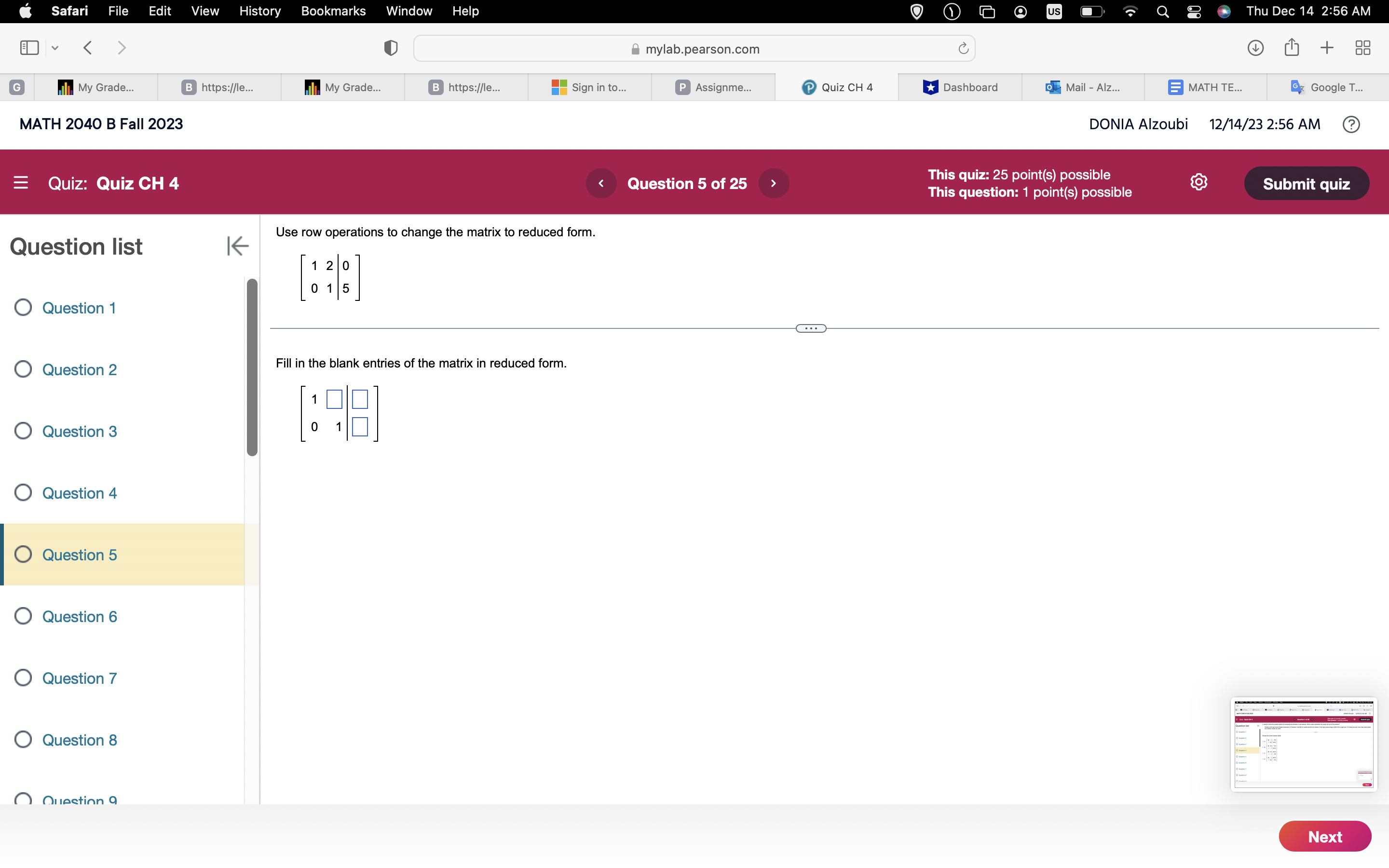 Quiz CH 9 Question 13 of 25 This quiz: 25 point(s) possible