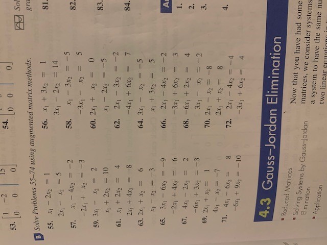  0 0 Sol ca Solve Problems 35-74 using augmented matrix methods.