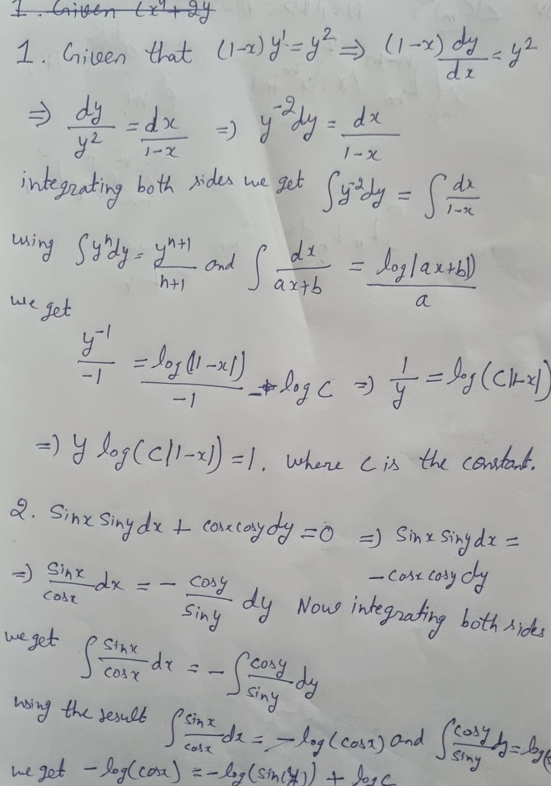 paper or notebook, the answer already given. The topic is separation of