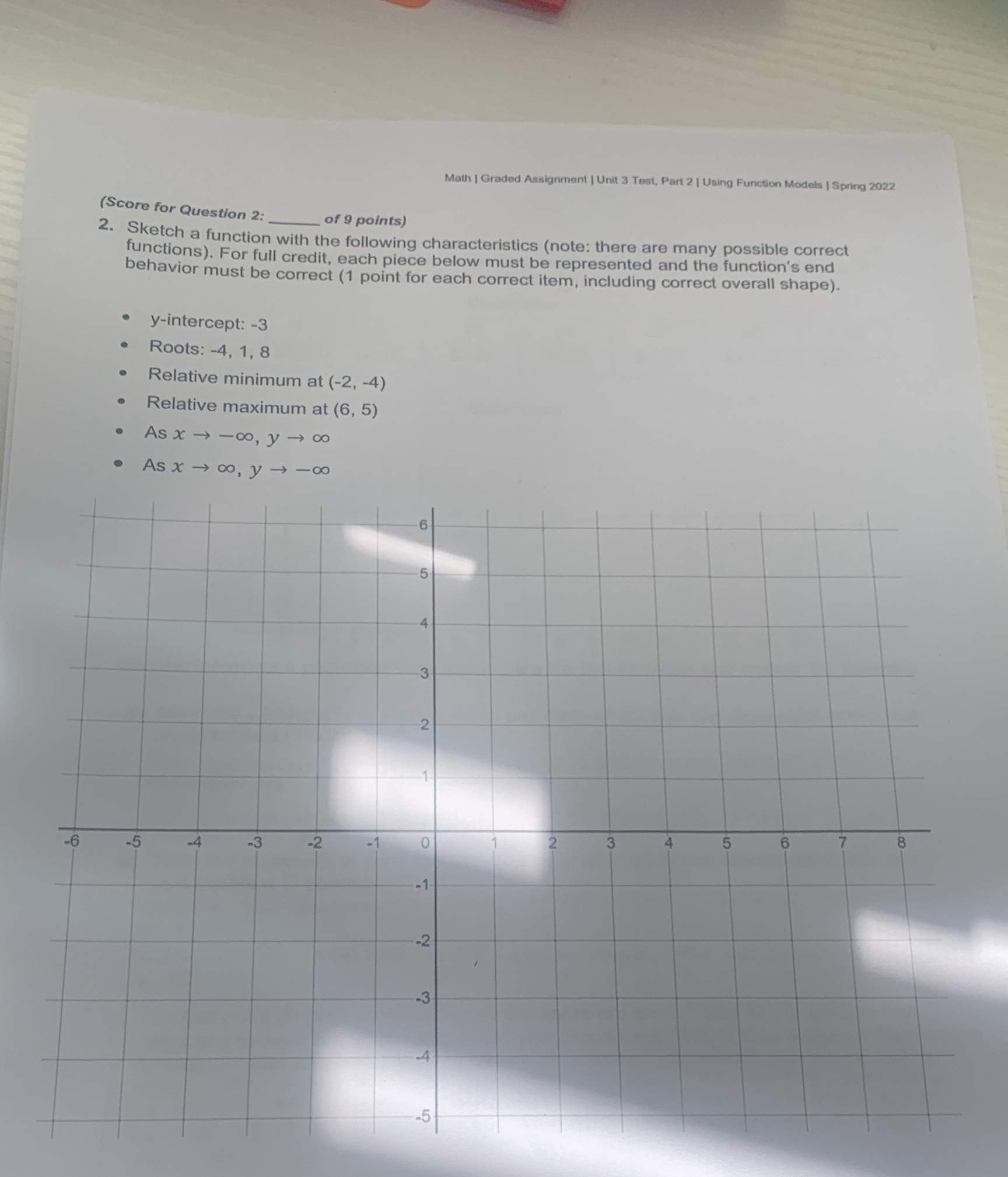 please show all work Math | Graded Assignment | Unit 3 Test,