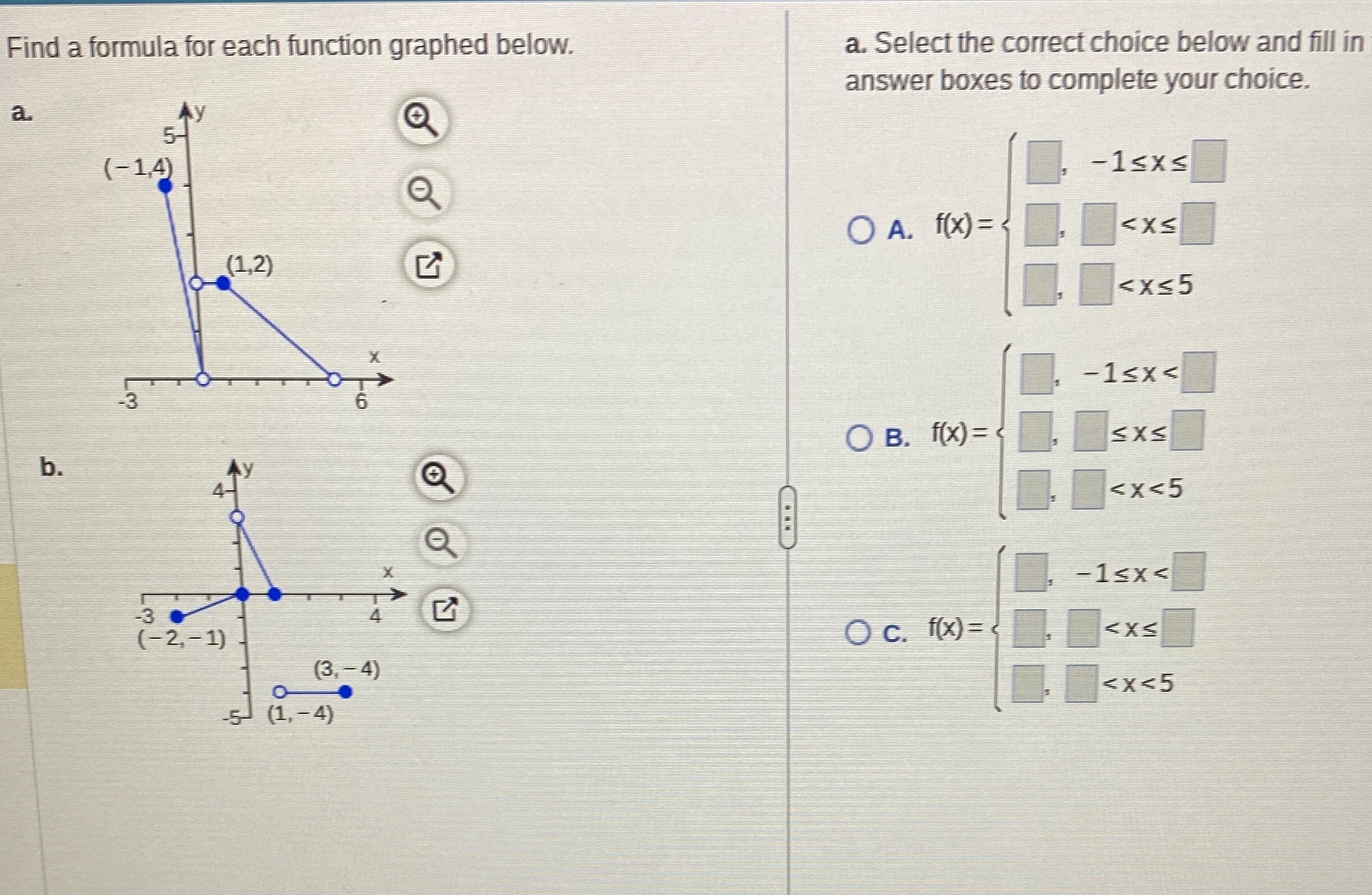  Find a formula for each function graphed below. a. Select the