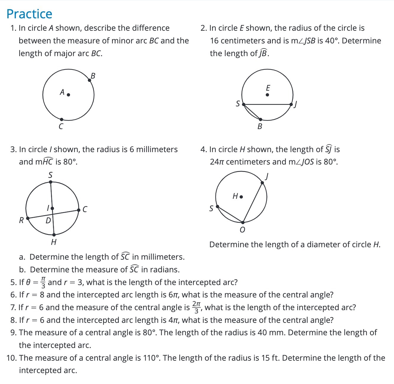  Practice 1. In circleA shown, describe the difference 2. In circle