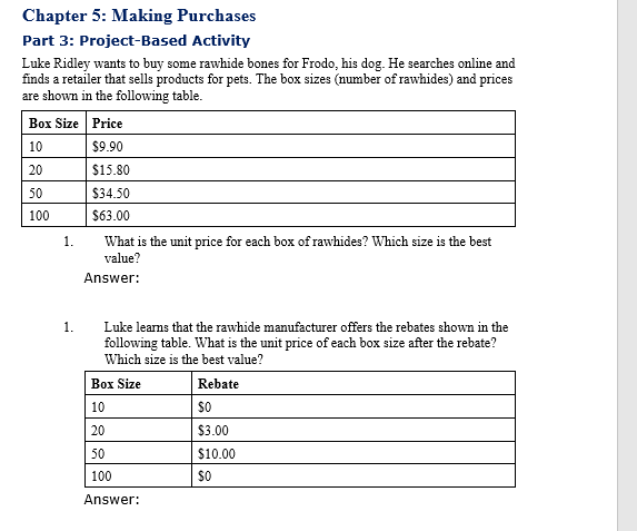 Chapter 5: Making Purchases Part 3: Project-Based Activity Luke Ridley wants