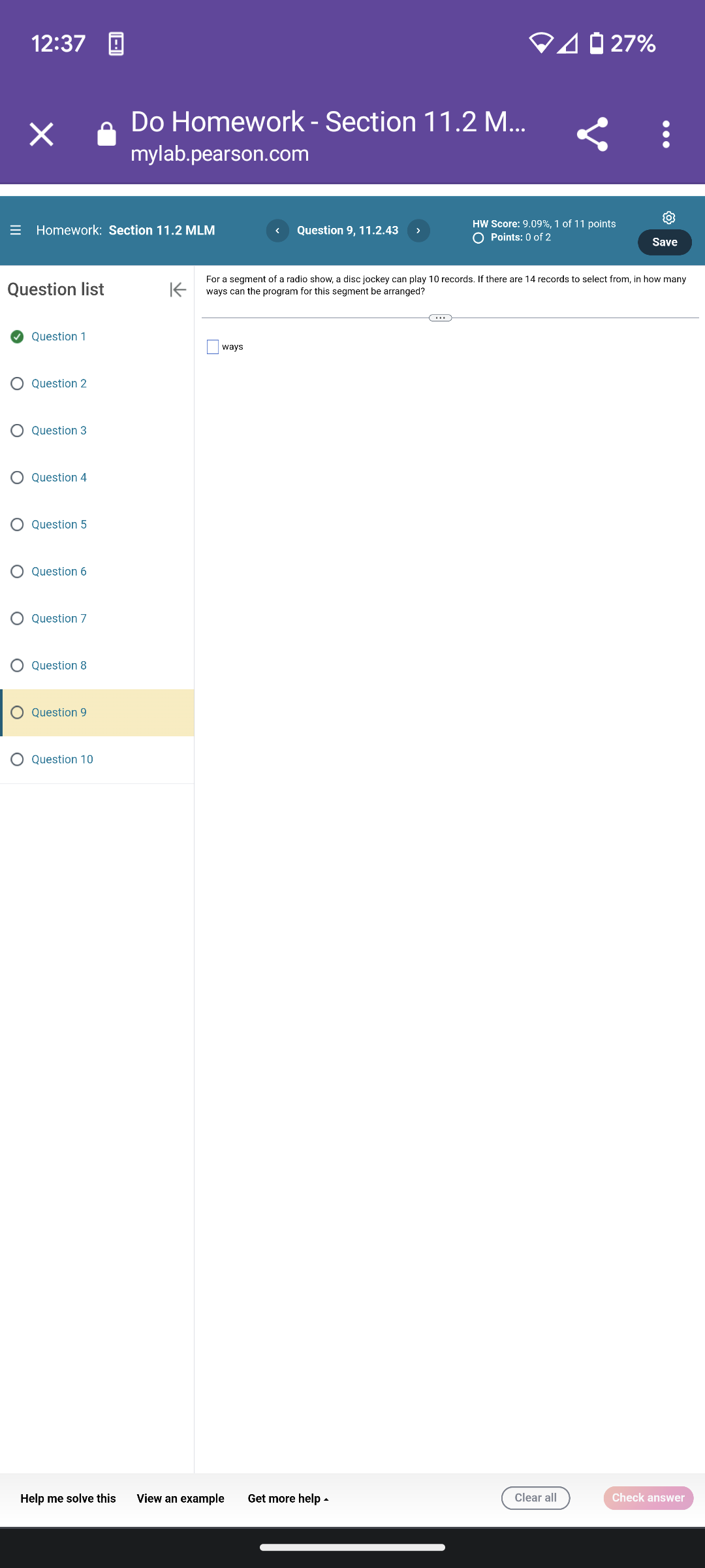  12:37 4 0 27% X Do Homework - Section 11.2 M...