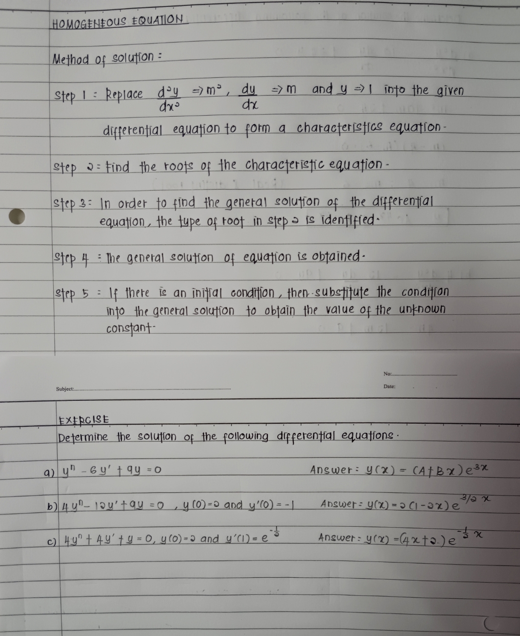 Homogeneous Equation. Please help me to solve exercise a, b and c.