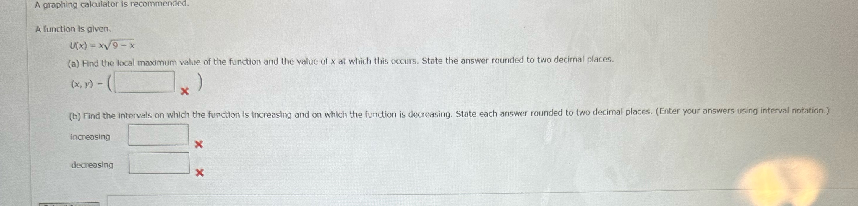 Help please A graphing calculator is recommended. A function is given. U(x)