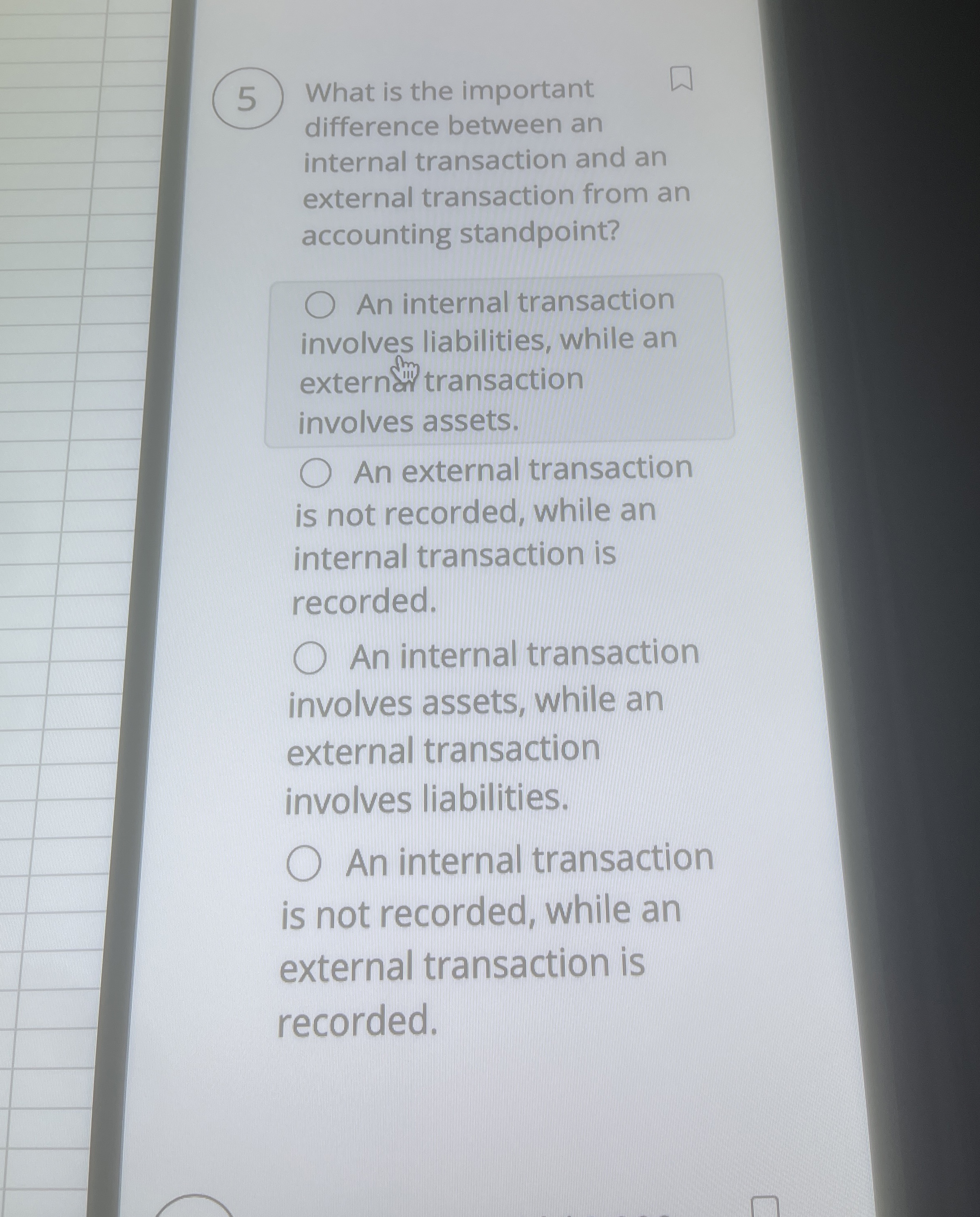  What is the important difference between an internal transaction and an