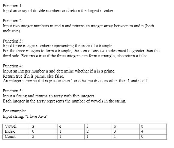 Function 1: Input an array of double numbers and return the