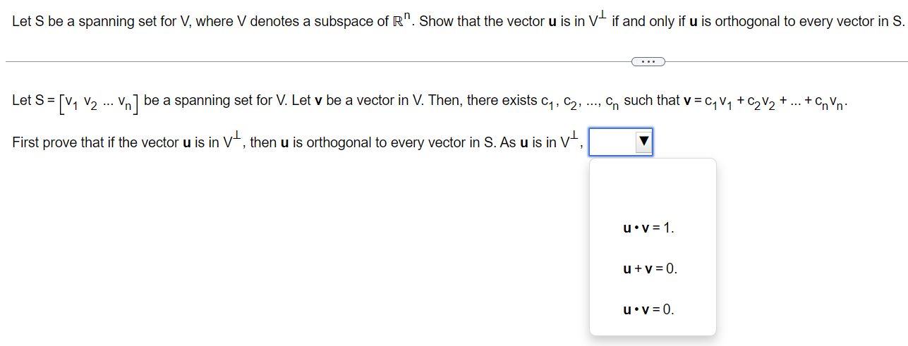 Let S be a spanning set for V. where V denotes